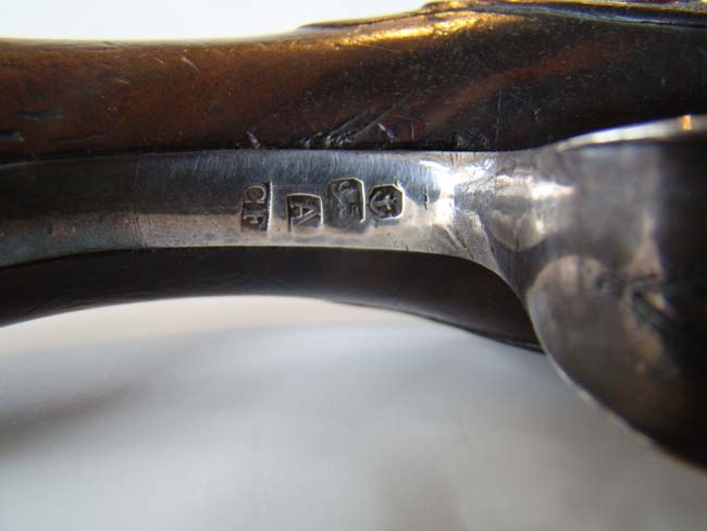 A Revolutionary War period silver mounted brass barreled flintlock Naval officer's pistol — image 8